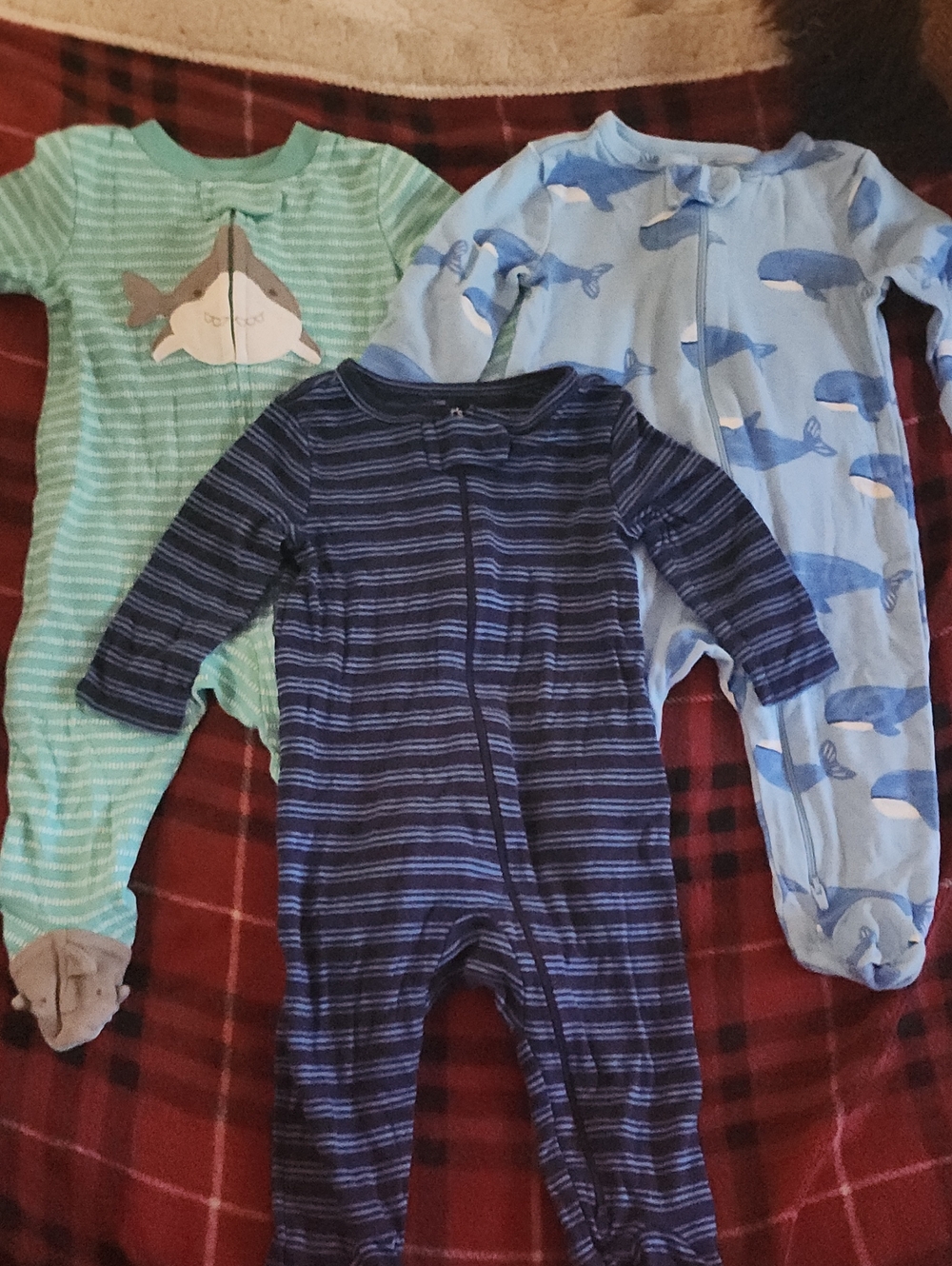 Carter's Blue & Navy Striped Zip Footed One-Piece Pajamas Set